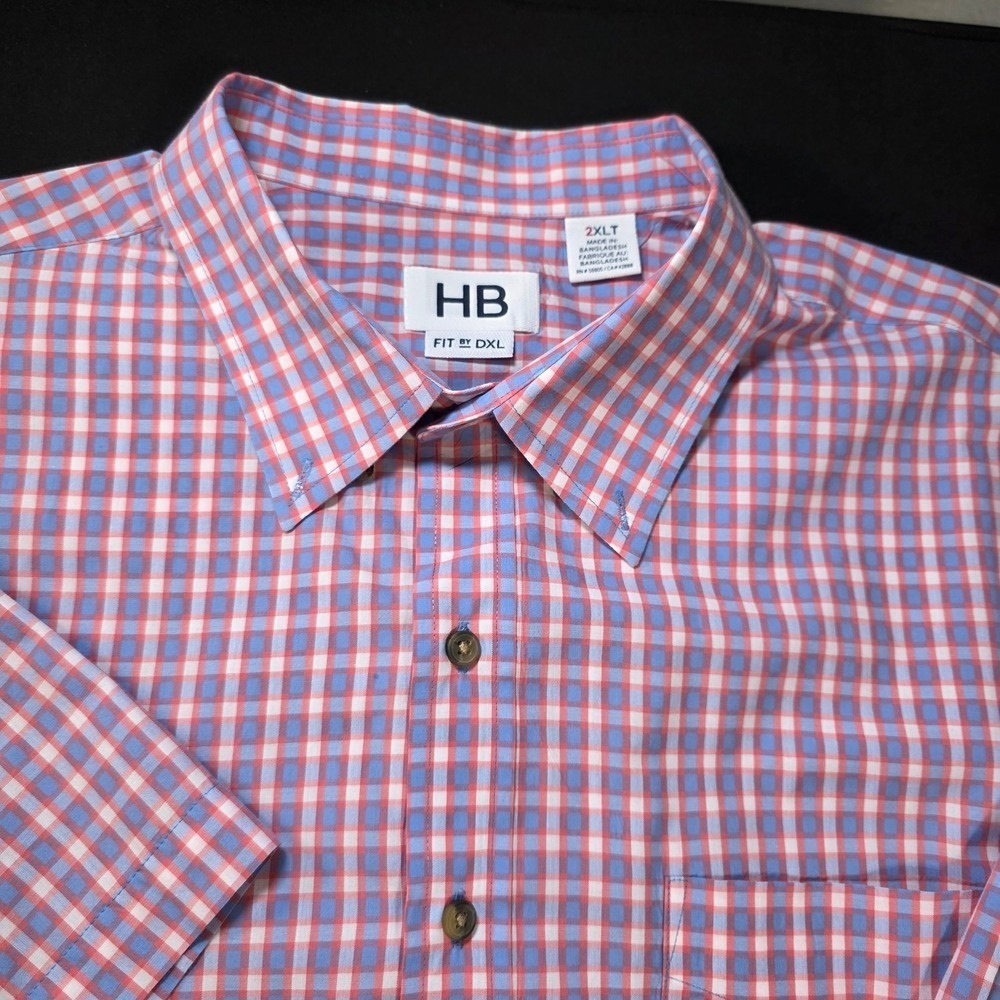HB By DXL Men's Blue and Red Checkered Short Sleeve Shirt, 2XLT